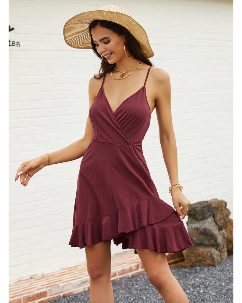 ULTRANICE Summer Red Dress Womens Spring Trendy Casual Wrap Flowy V Neck Adjustable Spaghetti Outfits Clothes Wedding Guest Semi Formal Dresses Graduation Party Midi Sundresse(Red,L) - Image 5